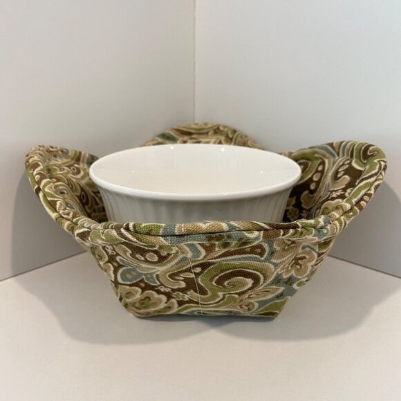 Handmade Paisley Fabric Microwave Bowl Cozy & Mug Holder For Hot Beverages - Picture 1 of 9